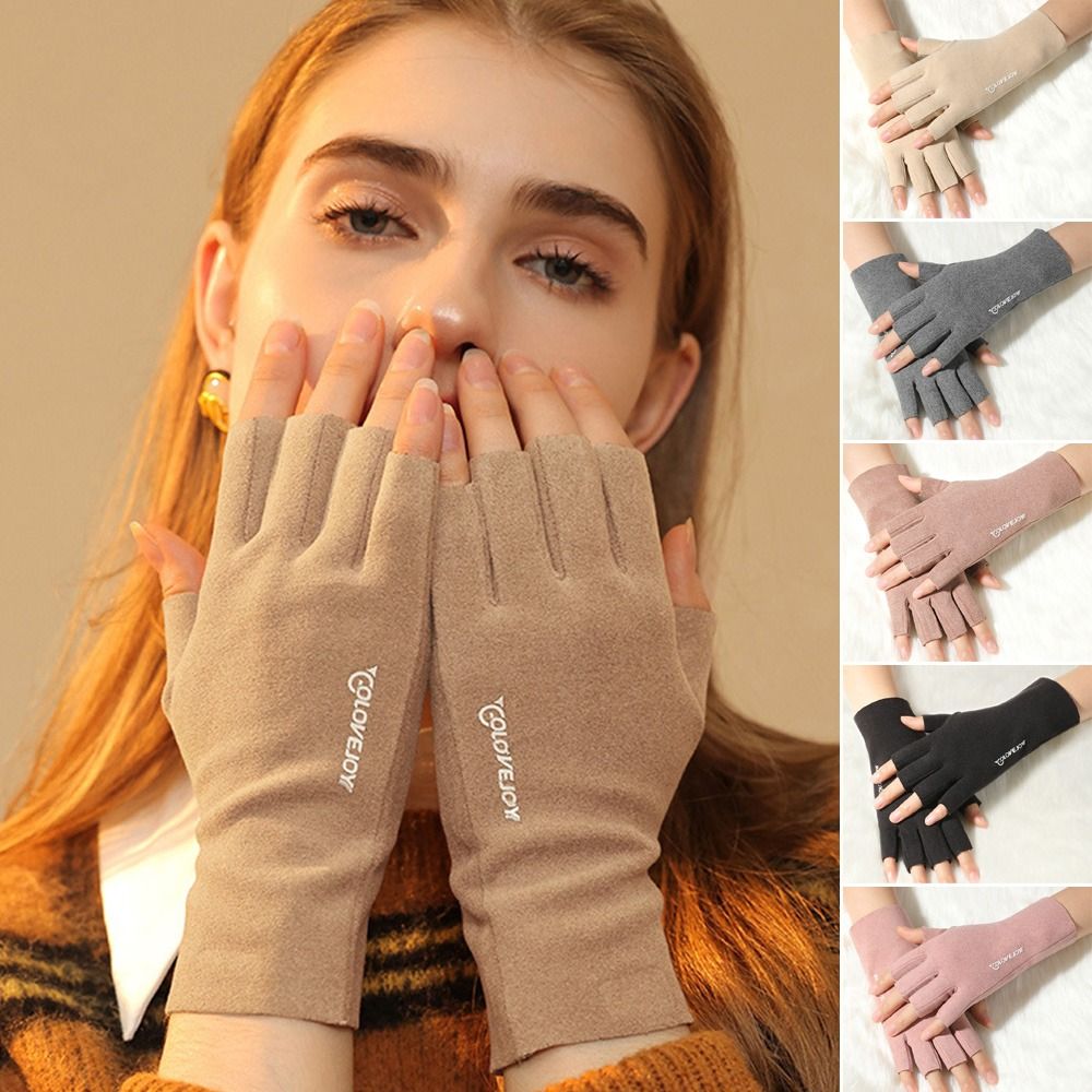Semi Finger Short Mittens, German Velvet Touchscreen, Autumn Winter Solid Color, Half Finger Gloves