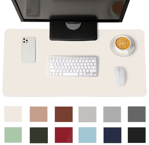 White PU Suede Desk Mat and Mouse Pad Large Non Slip Waterproof Desk Pad