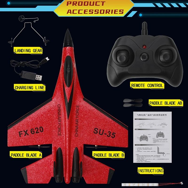 RC Foam SU-35 Fighter Jet Glider with Remote Control and LED Lights
