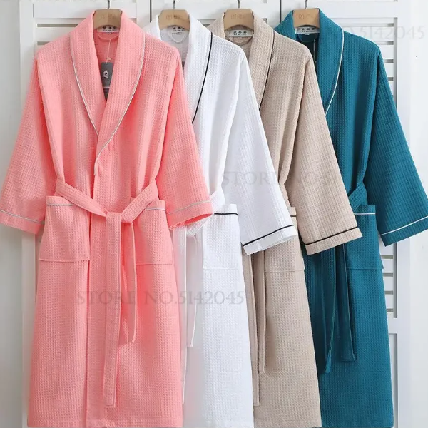 Cotton Couple Robe Waffle Bathrobe Gown, Yukata , Women Sleepwear, Casual Home Clothes, Spring Summer Loungewear