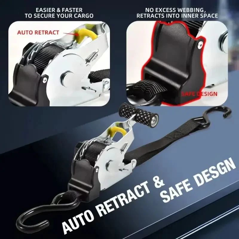AutoLock Pro Retractable Ratchet Tie Down Straps for Secure Cargo Transport