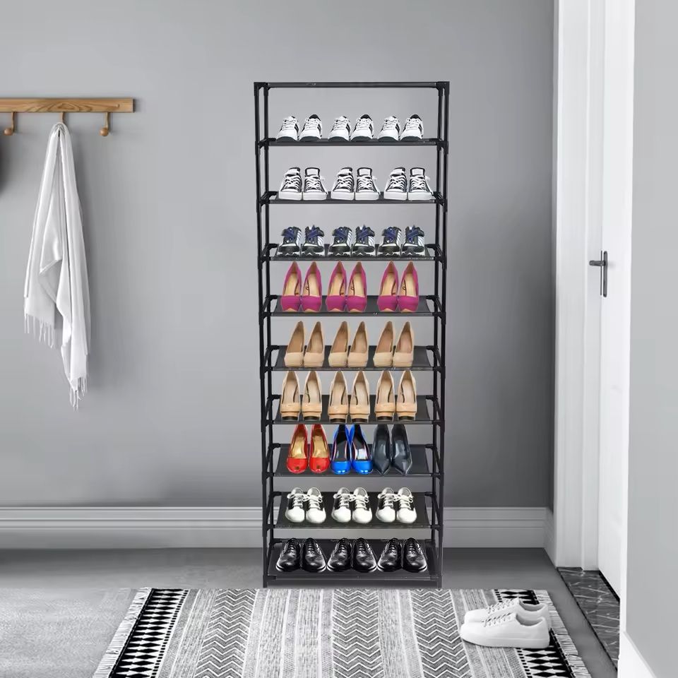 10-Tier Stackable Shoe Rack with Stainless Steel Frame for 50 Pairs