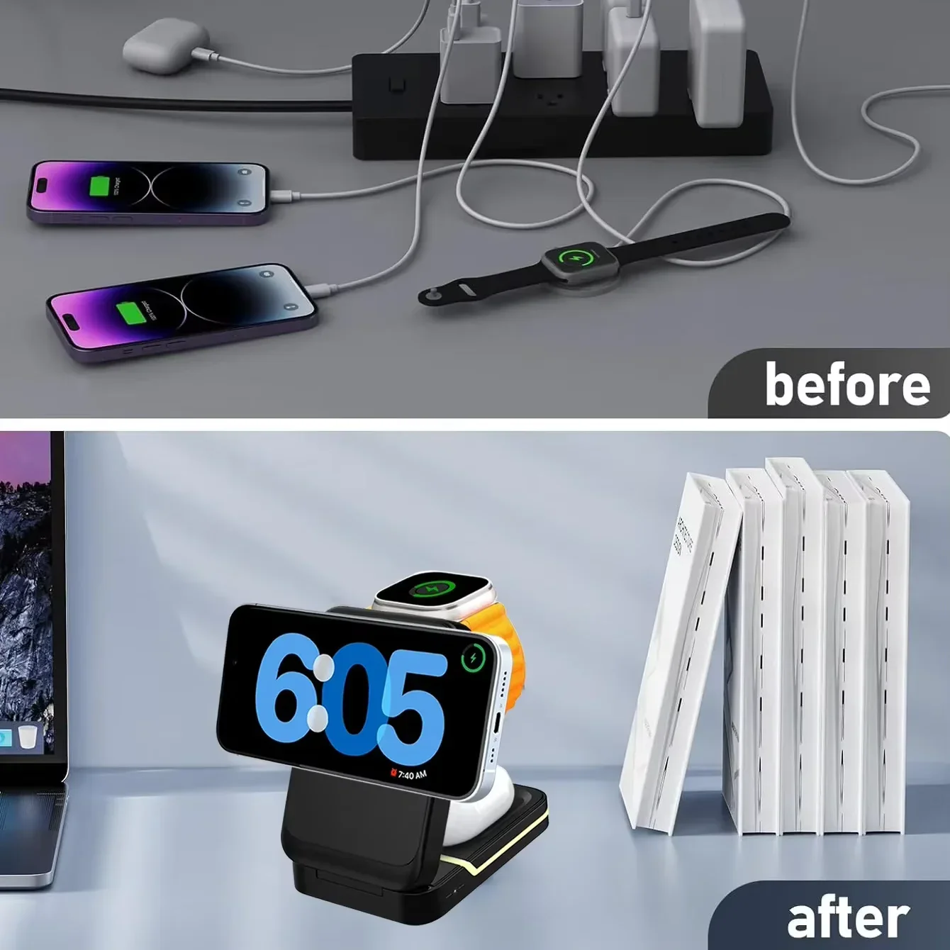 Travel Fast Wireless Charger Stand, Magnetic Foldable Charging Station for Phones and Smart Devices