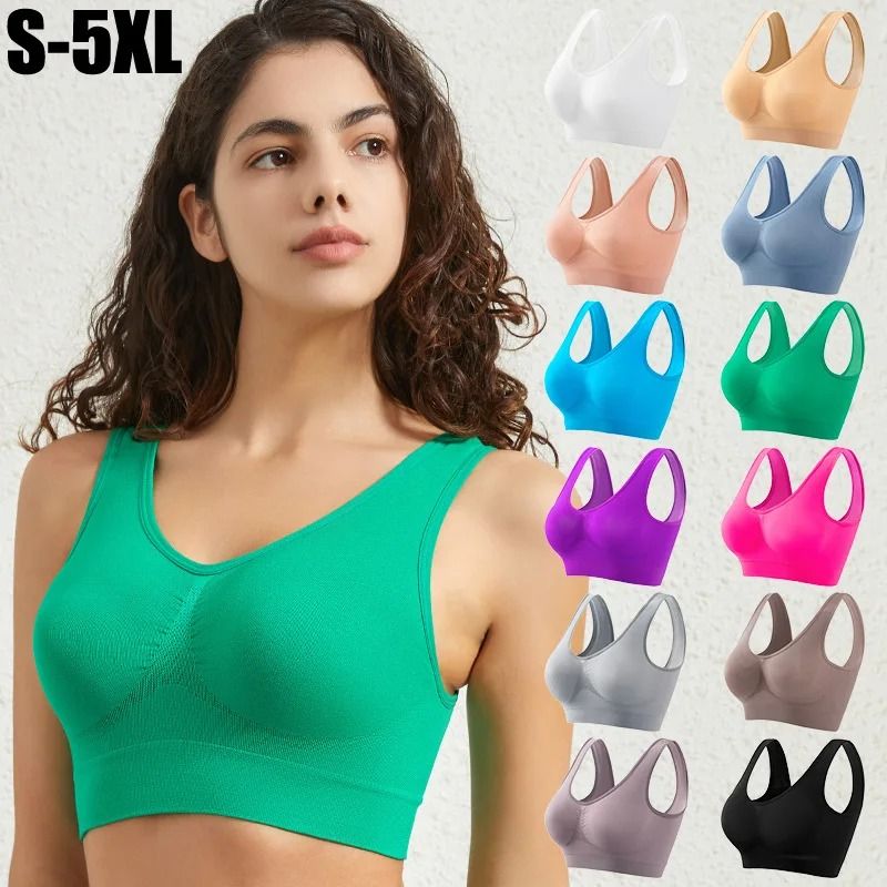 Seamless Sports Bra Wireless Push Up Bra Breathable No Pad Crop Top S 5XL