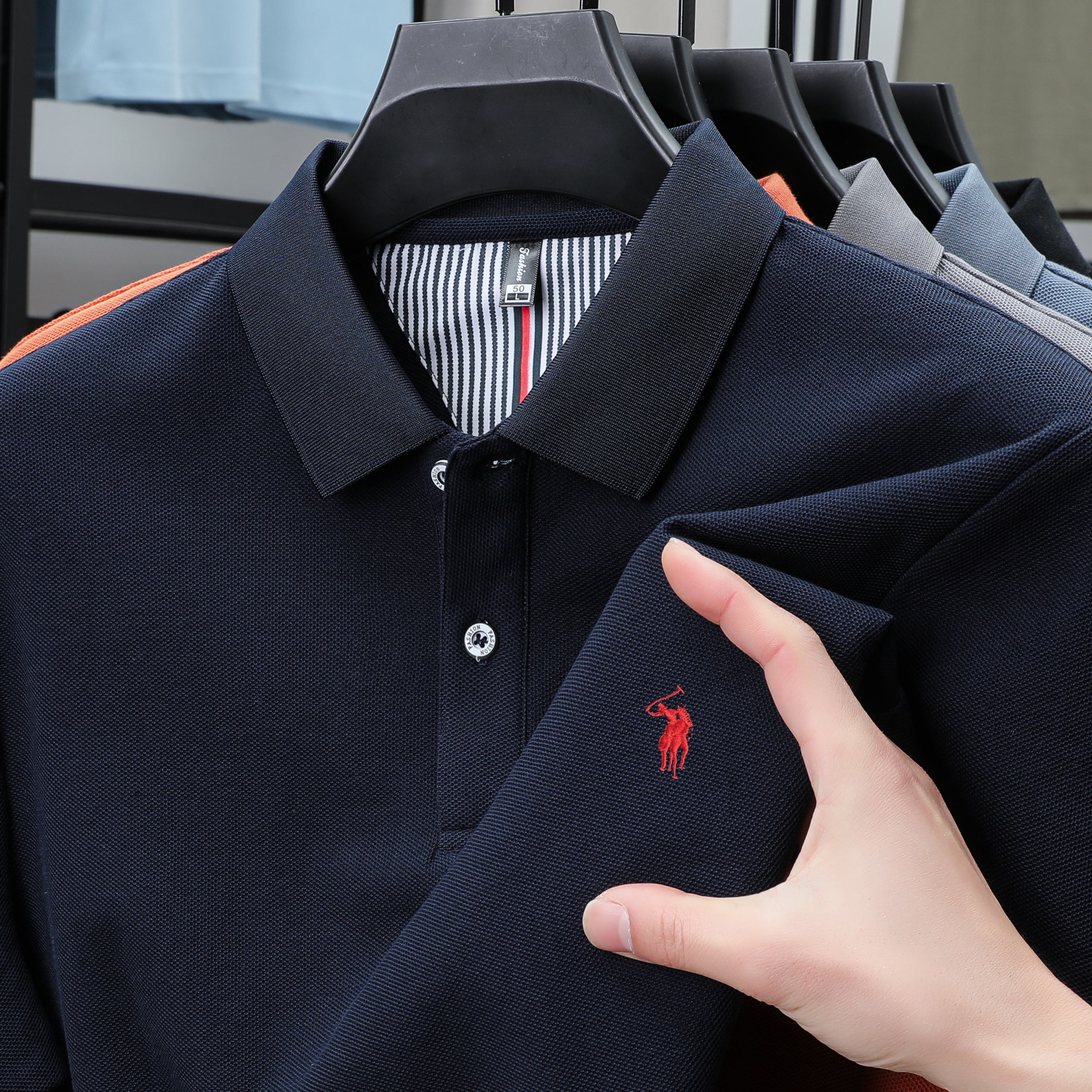 Men's Cotton Polo Shirt Short Sleeve Embroidered Business Casual Summer Polo
