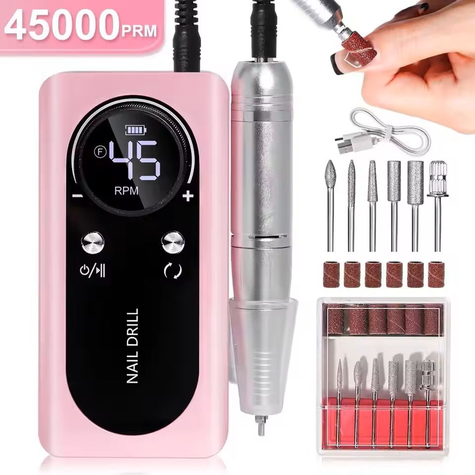Professional Electric Nail Drill Machine – 45000RPM Rechargeable Low Noise Manicure Tool