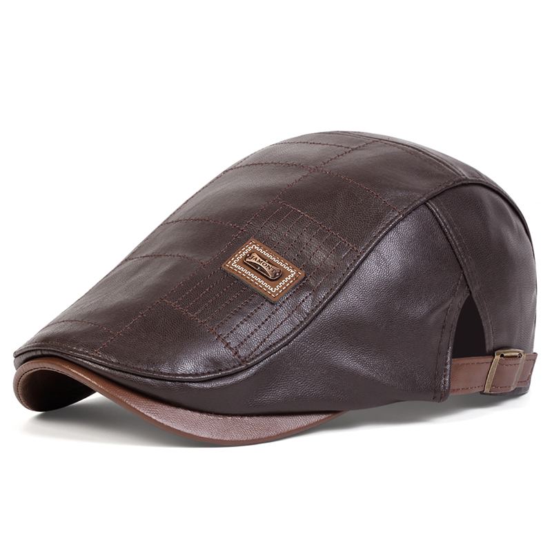 Men's Retro PU Leather Flat Cap, Adjustable Side Newsboy Hat, Spring Autumn Hip Hop Beret, British Painter Style