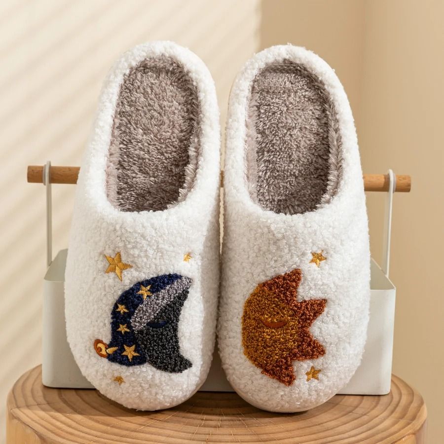 Womens Star Moon Winter Slippers Soft Warm Indoor House Shoes