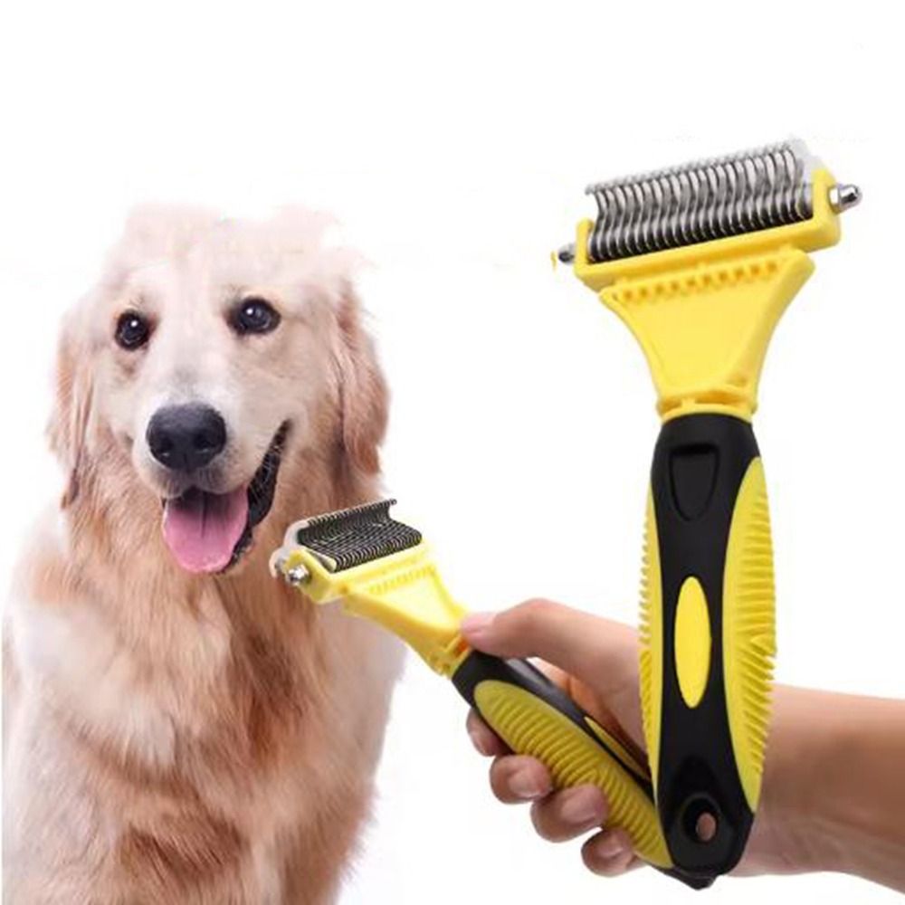 Pet Dog Fur Knot Cutter, Double Sided Brush for Long Curly Hair & Cat Grooming Tools