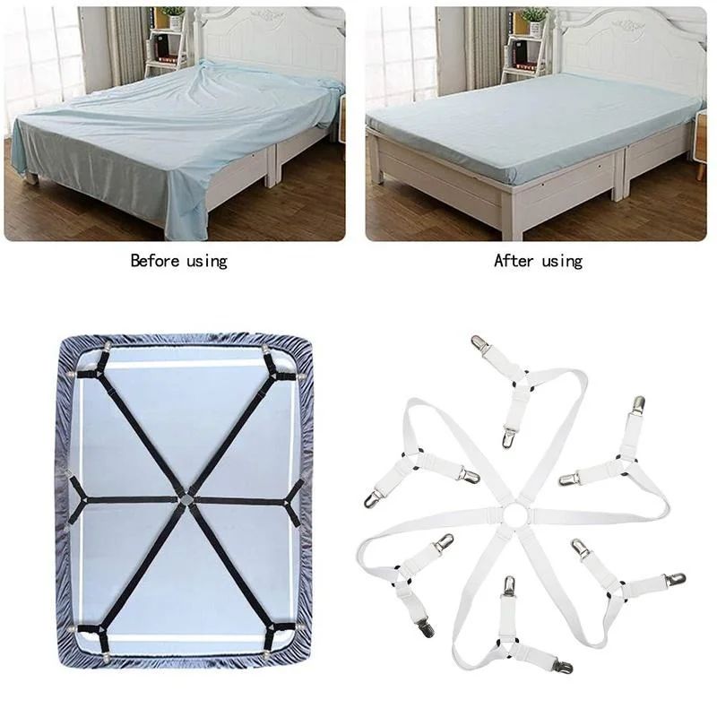 StayPut Adjustable Bed Sheet Holder Straps with 12 Clips – Non-Slip Mattress Sheet Clips & Elastic Grippers
