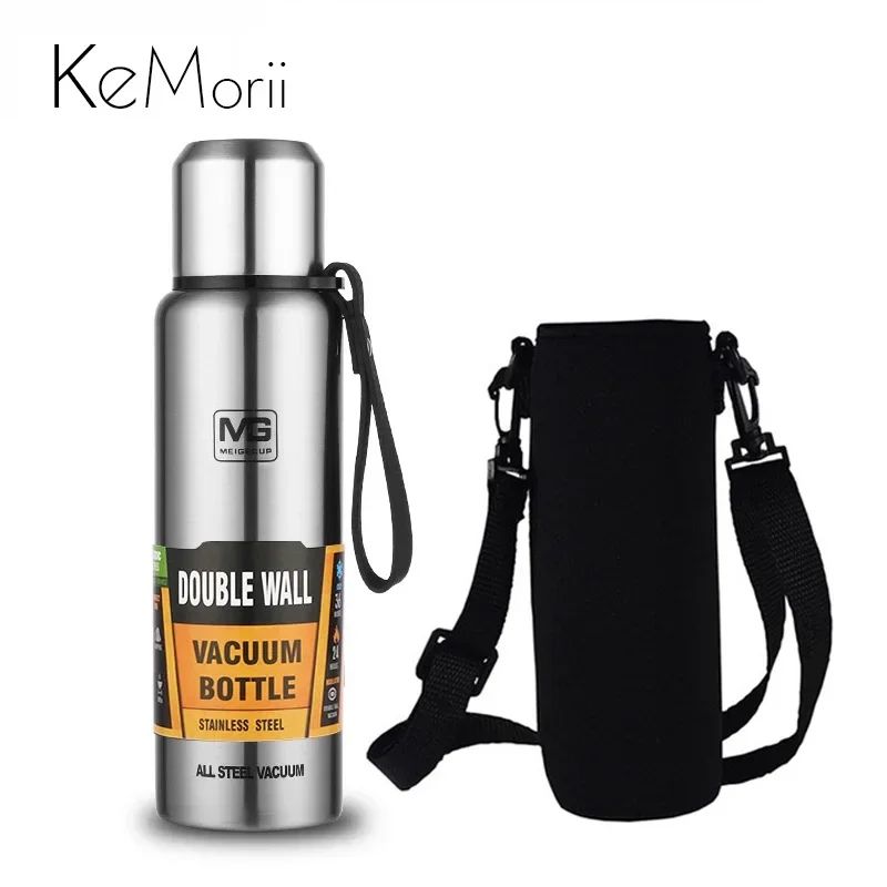 Large Capacity 304 Stainless Steel Thermos Bottle – Vacuum Insulated Tumbler with Carry Rope for Hot & Cold Drinks