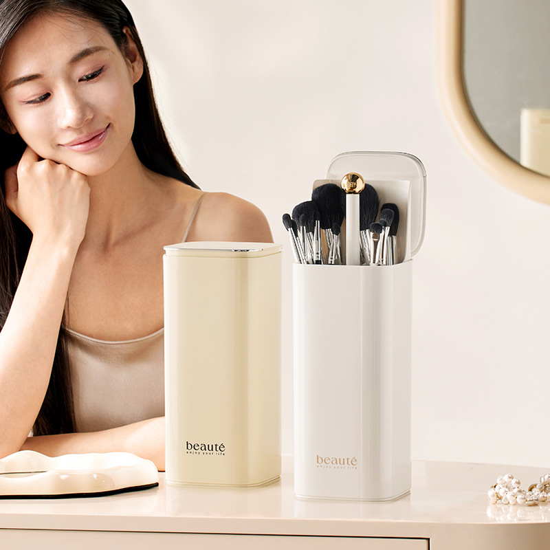 Automatic Lifting Makeup Brush Holder Set, Dustproof Desktop Lipstick Eyebrow Pen Holder Container