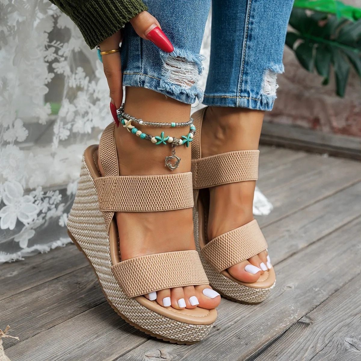 Sky-High Summer Wedge Sandals 4-inch Chunky Platform Slip-On Mules
