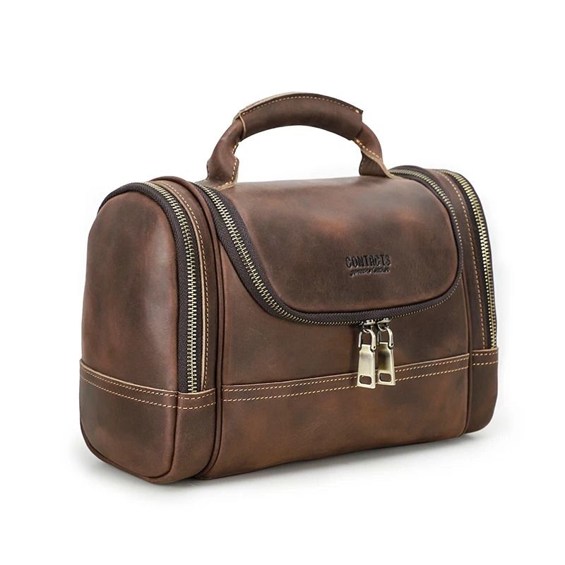 Mens Business Travel Leather Toiletry Bag