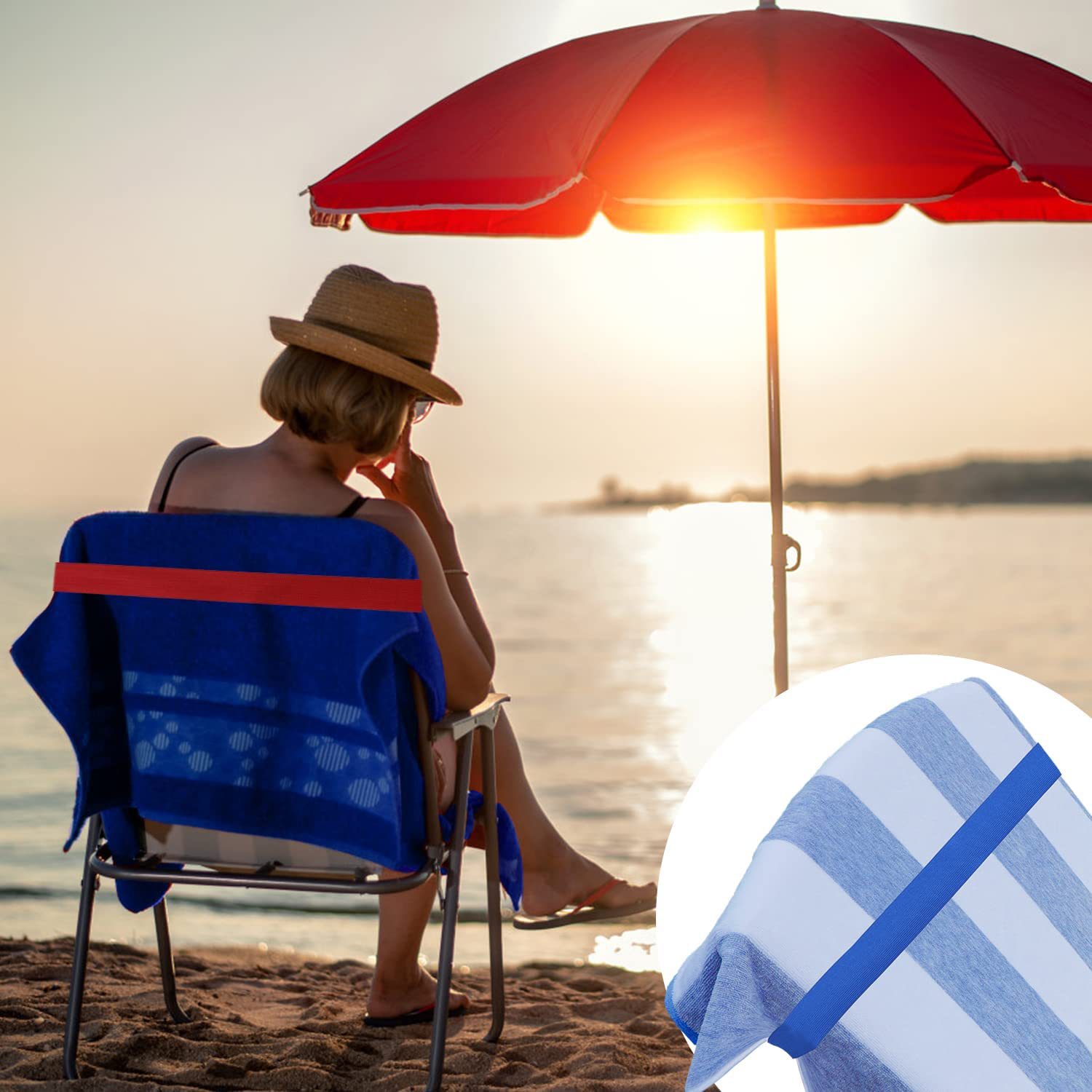 Portable Beach Towel Straps Windproof Chair Bands Adjustable Pool Towel Holder