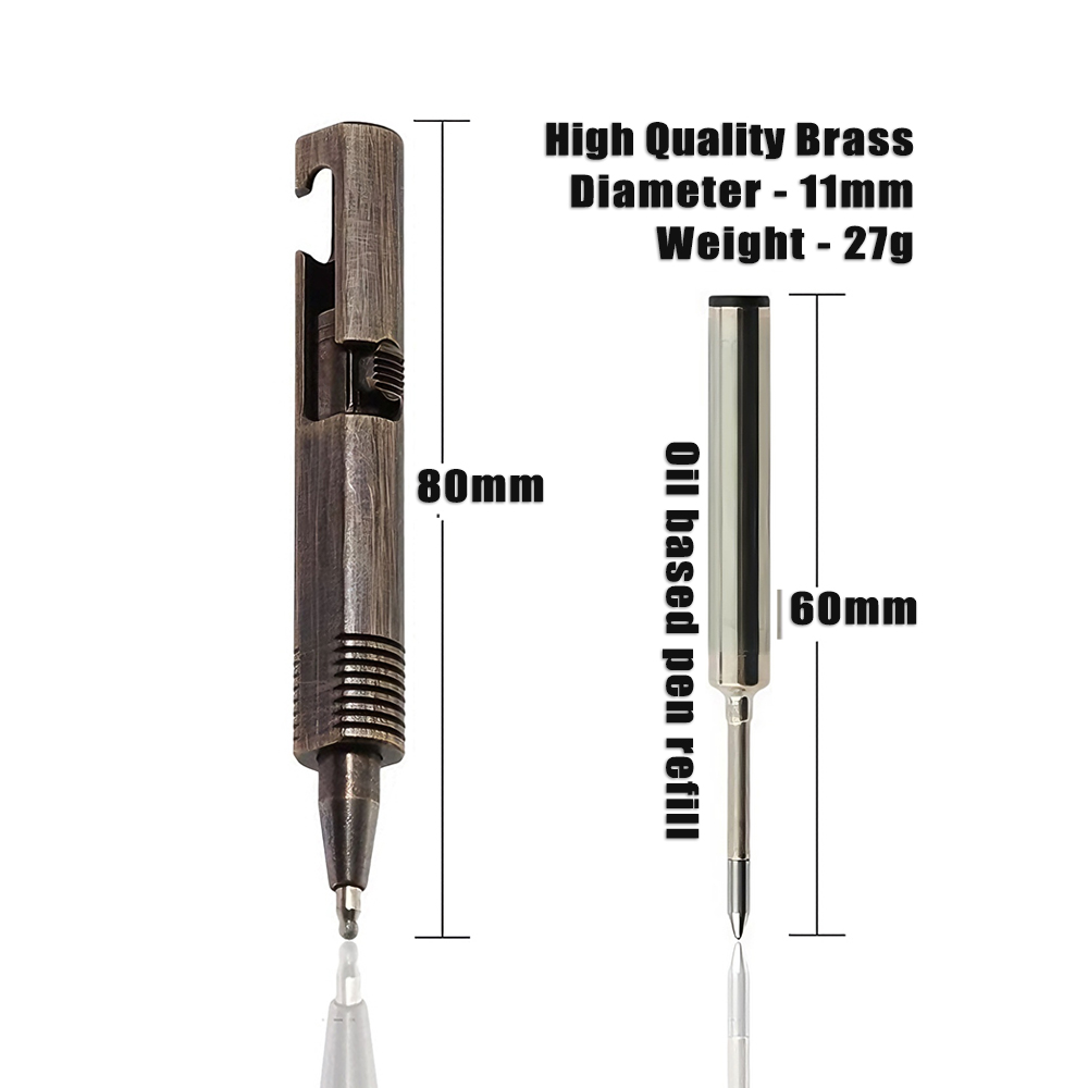 Premium Brass Bolt Action EDC Pocket Pen Mini Tactical Ballpoint Writing Tool