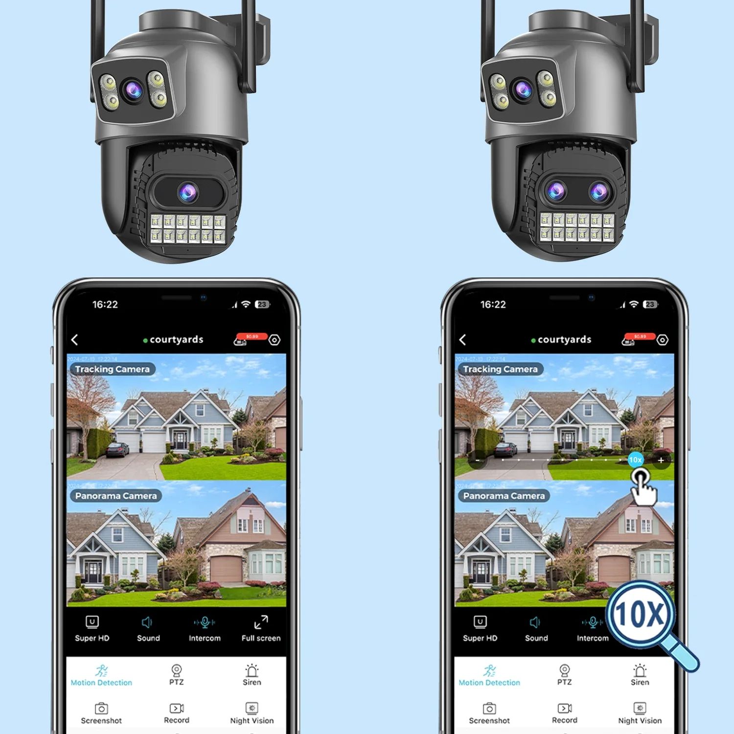 BESDER 15MP Outdoor WiFi PTZ Security Camera with Dual Screens and 10X Zoom