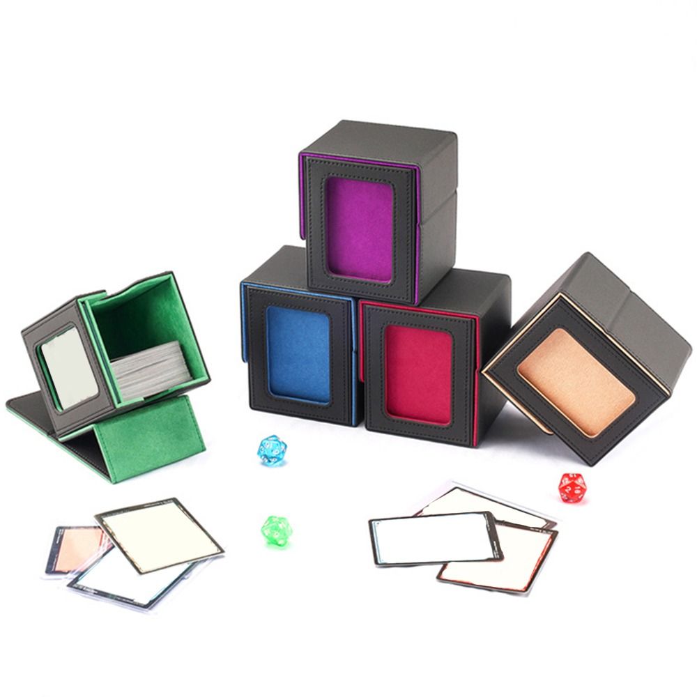 Premium PU Leather Trading Card Deck Box with Window Flannel Lined MTG Card Holder Case