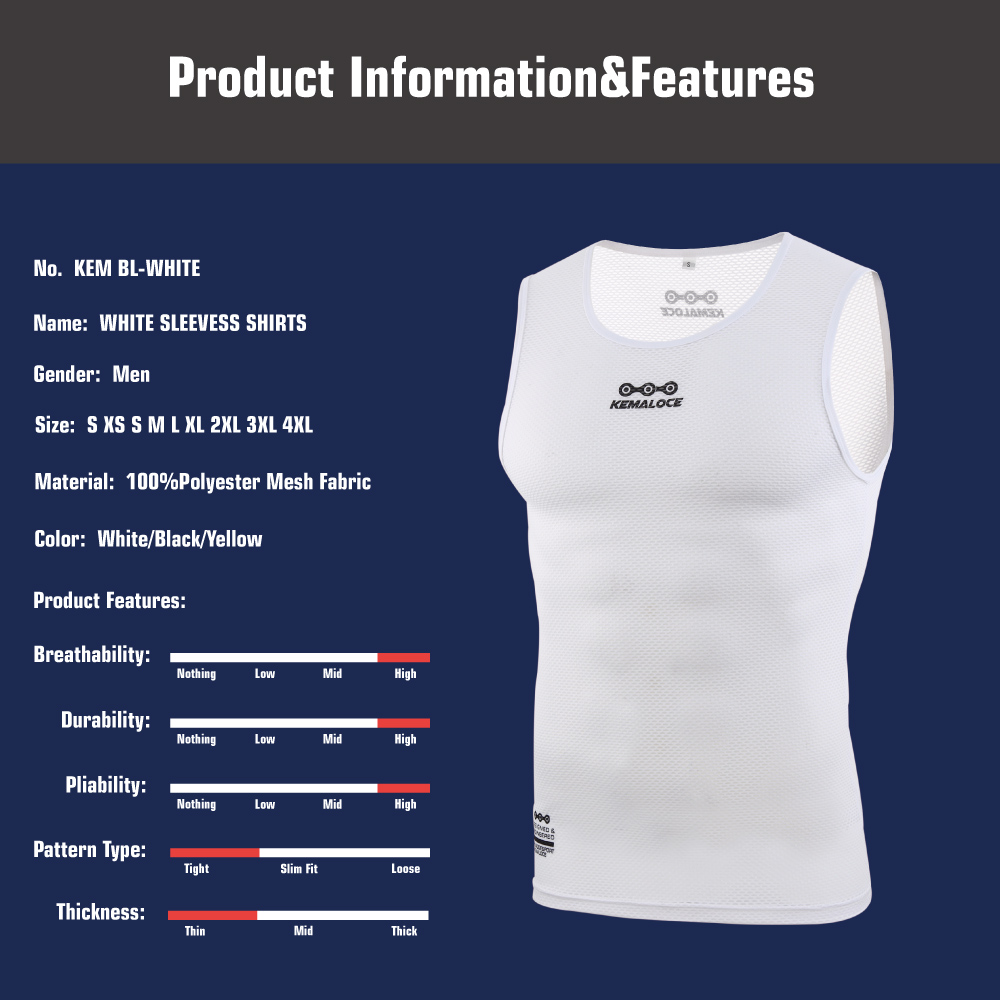 Breathable Cycling Base Layer, Quick Dry MTB Vest, Cool Cycle Sleevess for Summer, White Bike Undershirt