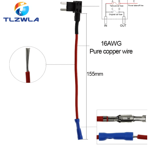 12V Add-A-Circuit Fuse Tap Adapter – Car Fuse Holder with 10A Blade Fuse (Mini / Micro / Standard)