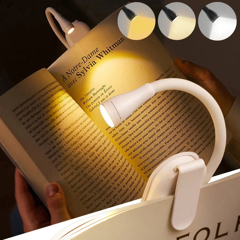Rechargeable Mini LED Book Light, Eye Protection Reading Lamp, 360 Flip, Adjustable Clip, for Bedroom, Travel, Study