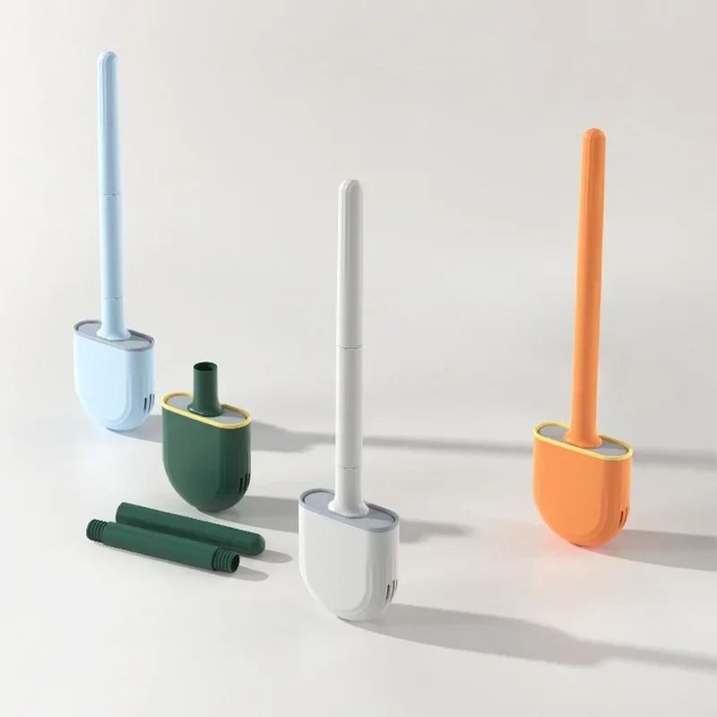 Wall Mounted Silicone Toilet Brush with Soft Bristles and Compact Holder