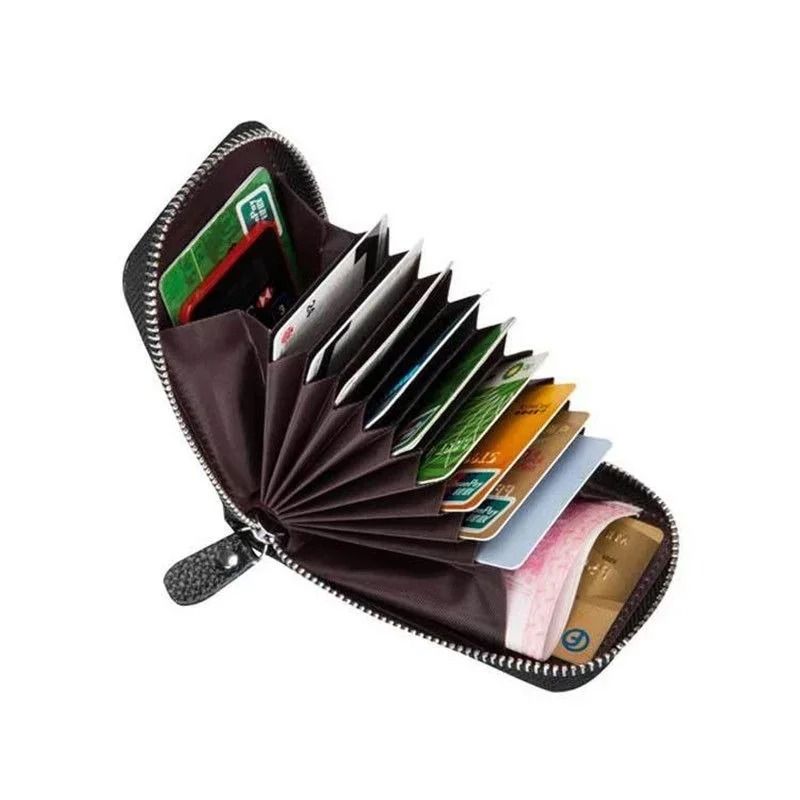 Mens PU Leather Wallet with RFID Blocking and Zipper Pocket