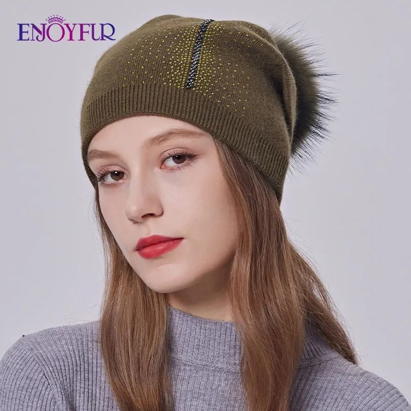 Wool Knit Beanie with Real Fur Pom Pom