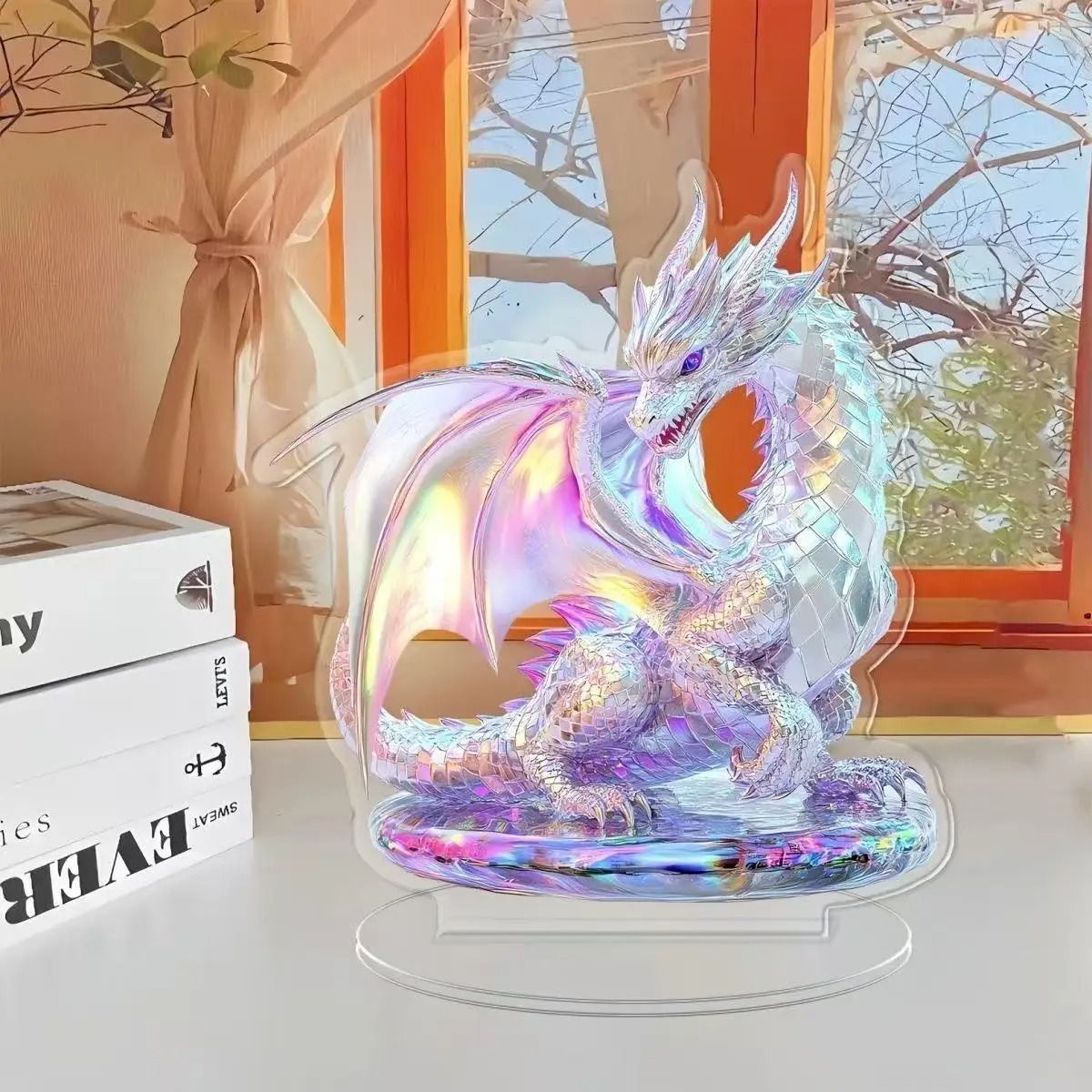Acrylic Crystal Dragon Figurine Flat Display Statue Modern Desk Decor