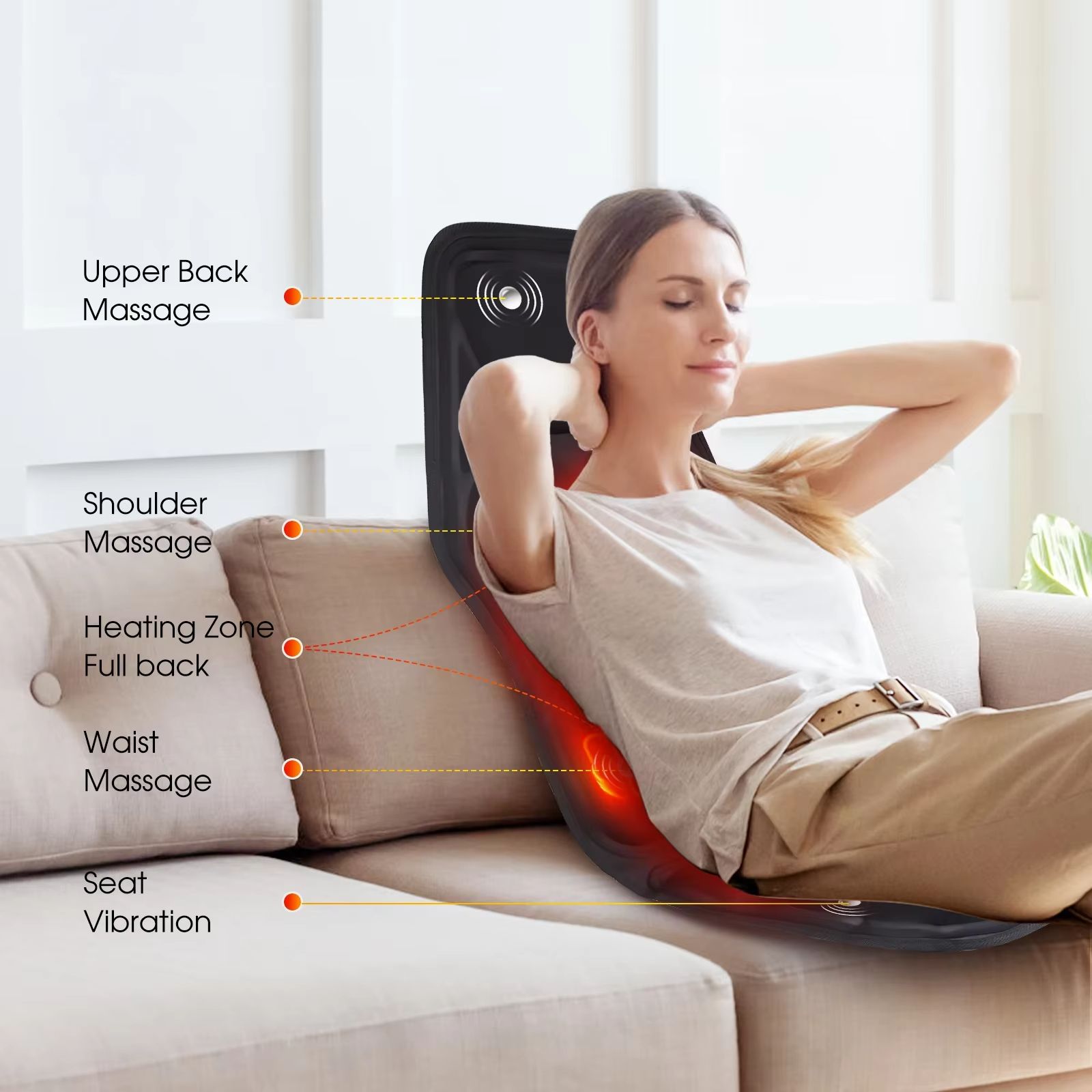 Infrared Heating Back Massager Cushion – Full-Body Vibrating Chair Pad for Car, Home & Office