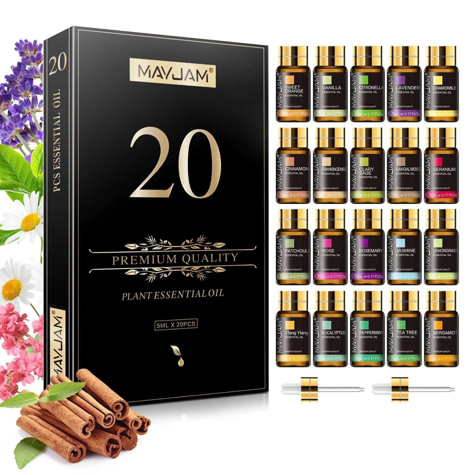 20-Piece Essential Oils Set for Diffusers Candles and Home Fragrance