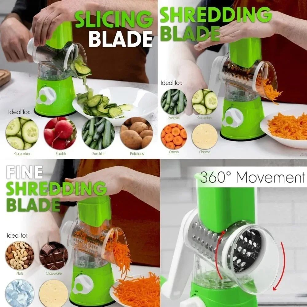 Rotary Vegetable Cutter Kitchen Shredder with Handle and Drum Blades