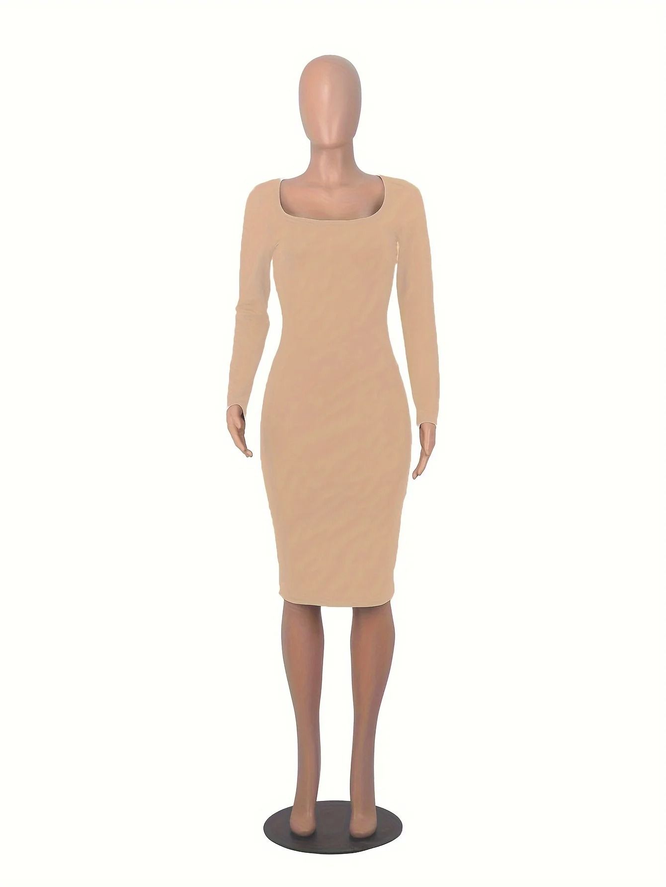 Women's Long Sleeve U-Neck Party Bodycon Midi Jumper Dress Stretch Winter Wrap