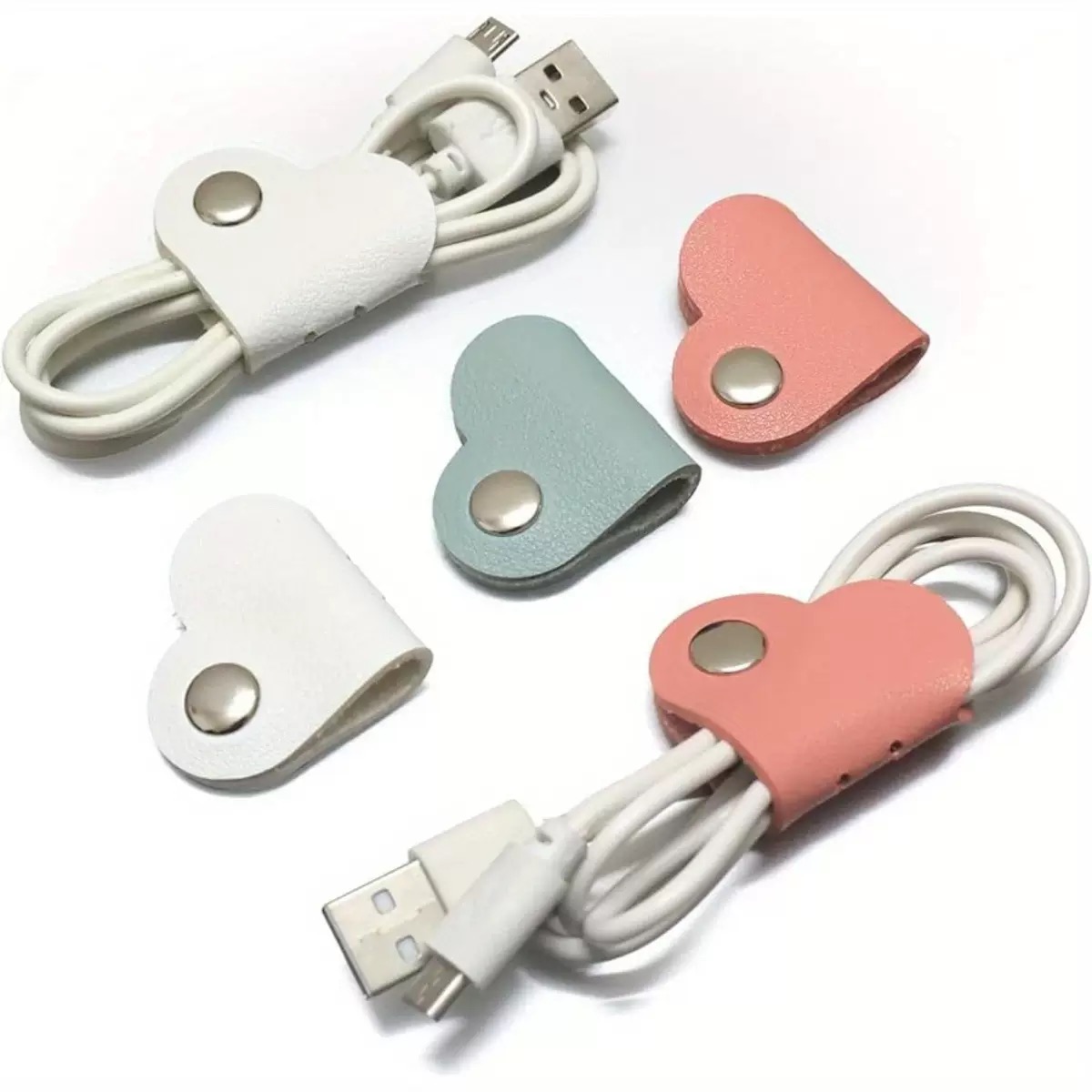 PU Leather Data Cable Organizer, Multifunctional Heart-shaped Clip Hub, Phone Data Storage Winding Clip