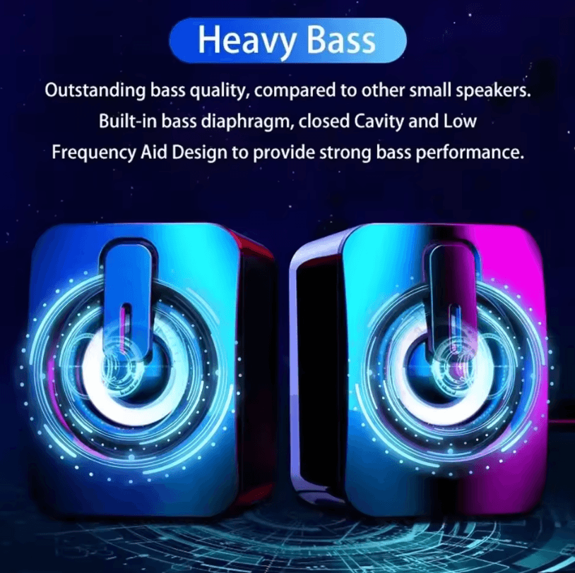 HIFI PC Stereo Speakers – USB Wired Computer Sound System with LED Light and Built-In Microphone