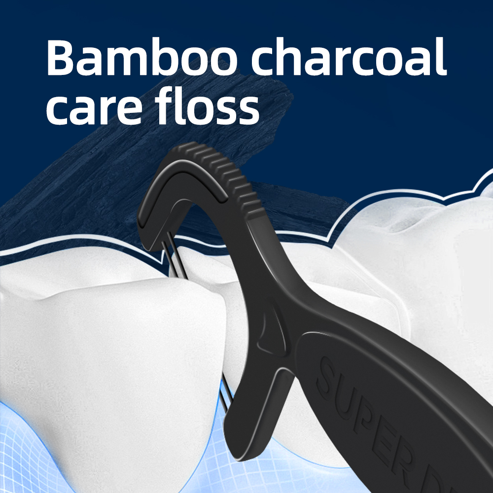 Super Deer Twin-line Dental Floss 500Pcs Bamboo Charcoal Toothpick with Thread for Deep Clean Between Teeth Oral Care