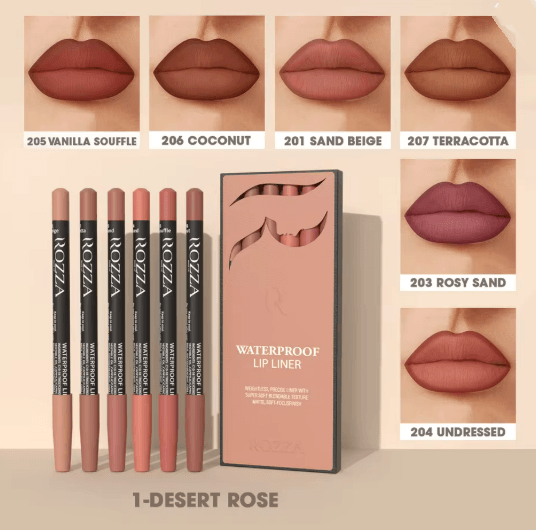 Rozza Waterproof Lip Liner Pencil Set Matte Precision Lip Definer Kit