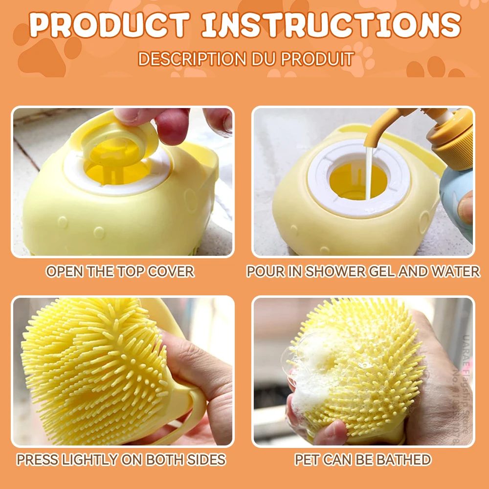 Silicone Dog Bathing Brush with Shampoo Dispenser – Soft Pet Massage Grooming Tool