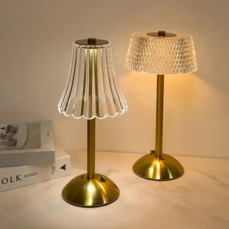 Modern Crystal LED Touch Desk Lamp – Rechargeable Gold Cordless Decorative Light