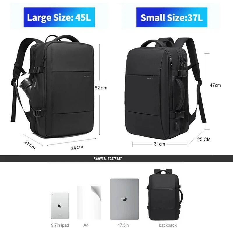 BANGE Expandable Men Backpack Waterproof 17.3 in Laptop Travel Bag