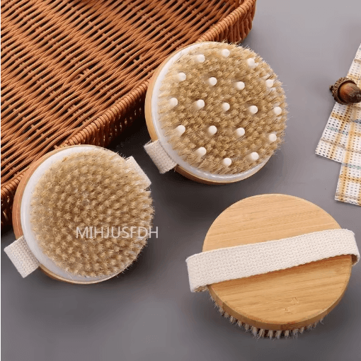 2-in-1 Dry Skin Body Massage Brush with Natural Bristles