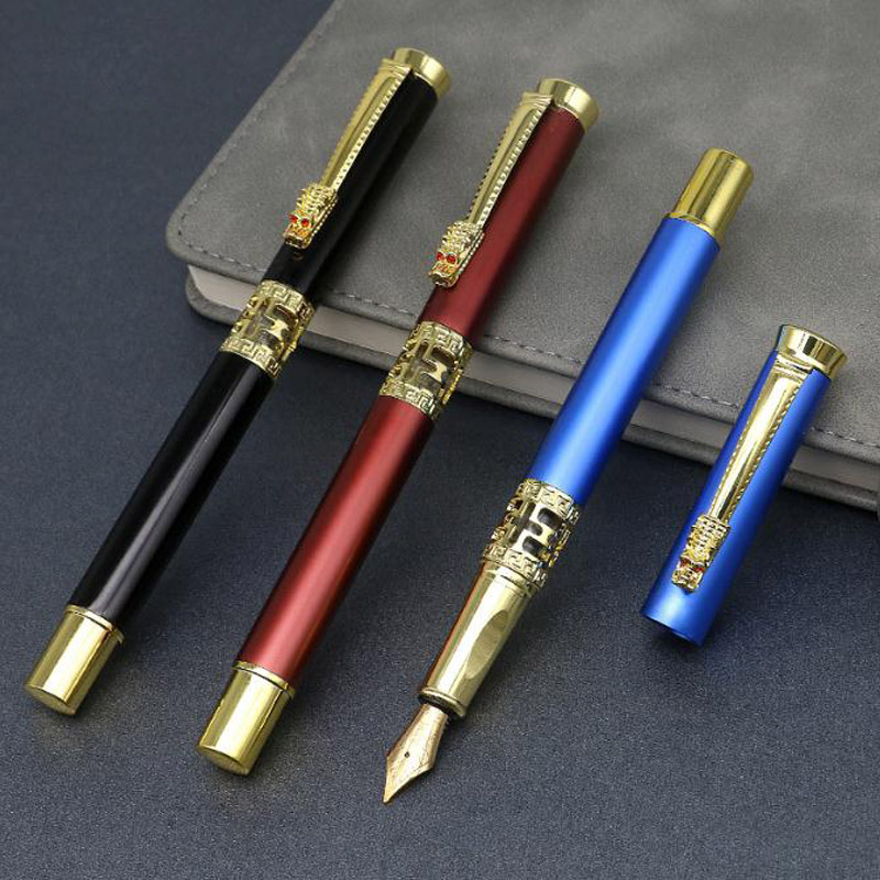 Blue Hollow Sculpted Fountain Pen Luxury Metal Calligraphy Writing Pen