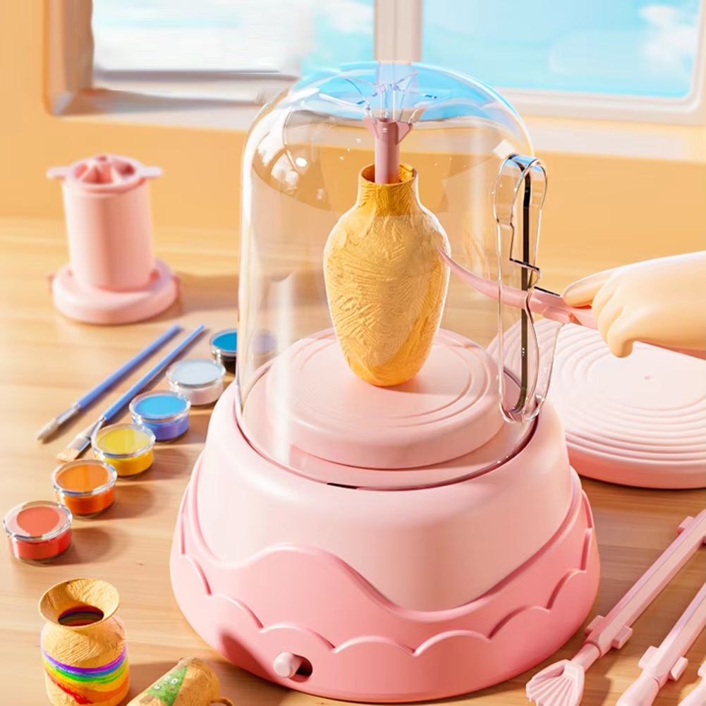 DIY Kids Pottery Wheel Kit with Clay and Paints Educational Craft Toy