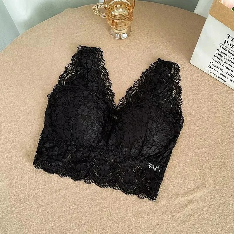Womens Deep V-Neck Lace Bralette - Wire-Free Sexy Lingerie Camisole