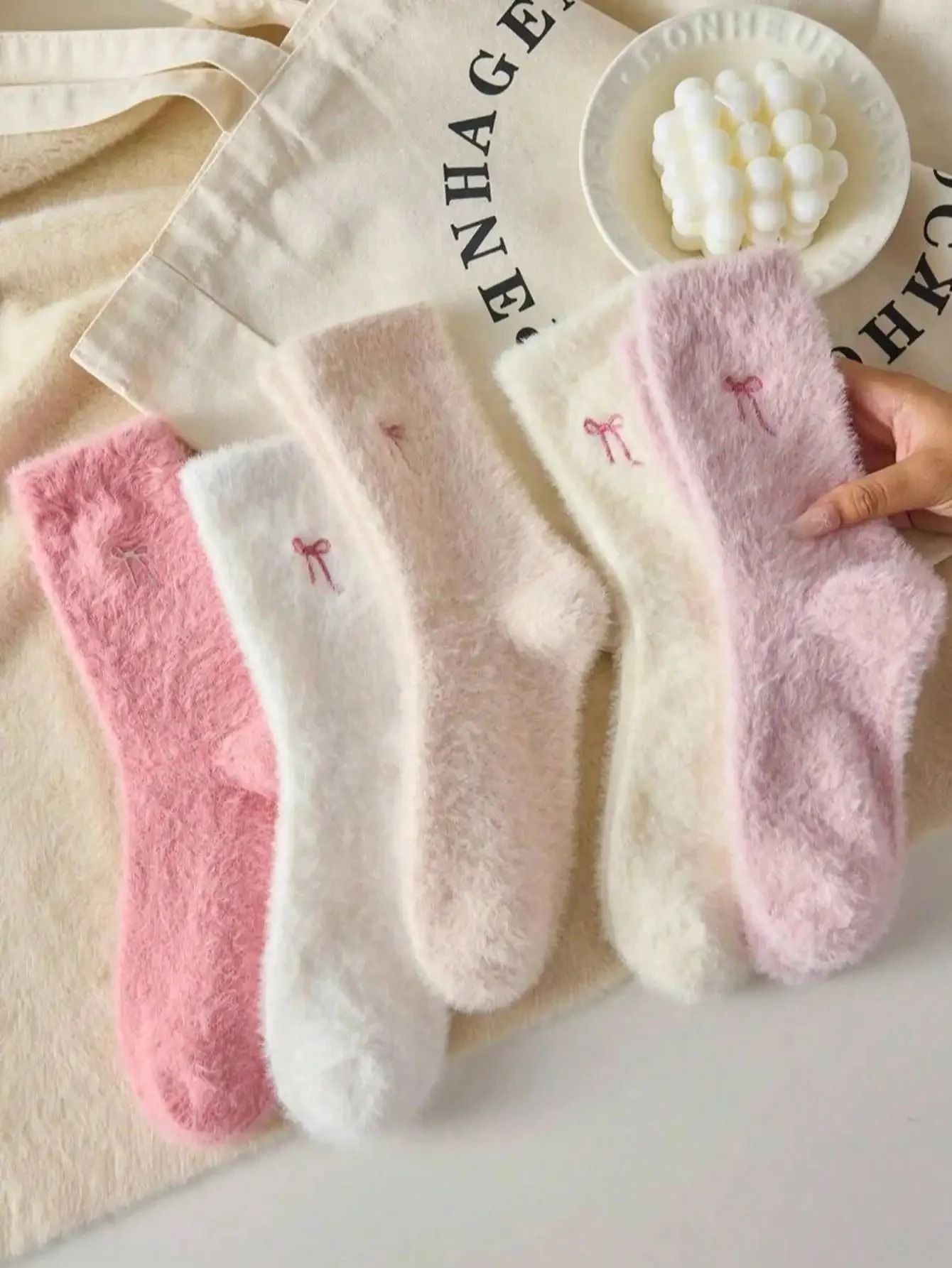 Womens Thickened Mink Fur Socks 5-Pair Set Warm Plush Home Sleepwear