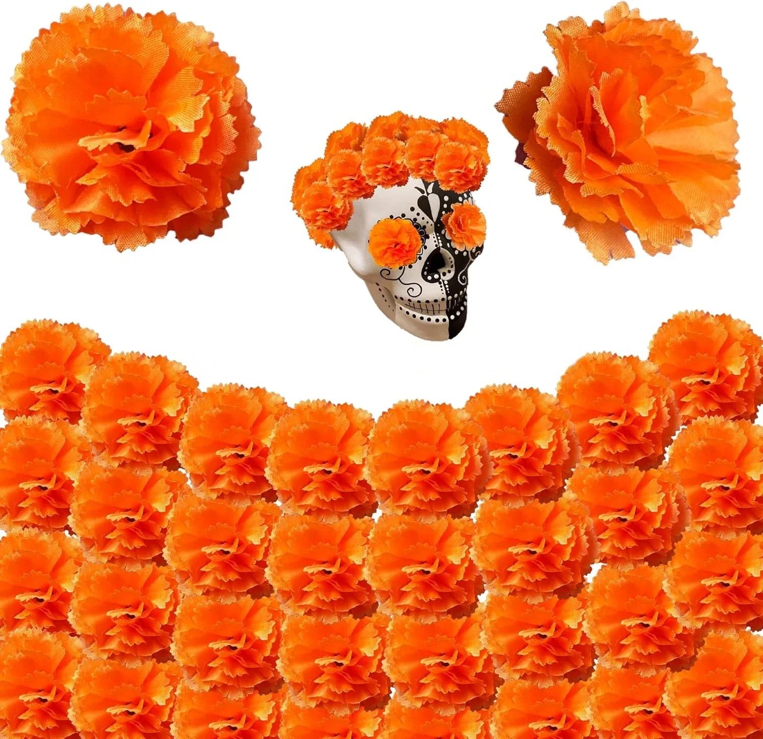 30-Piece Artificial Marigold Flower Heads – Vibrant Mexican Dia De Los Muertos & Diwali Home DIY Decor