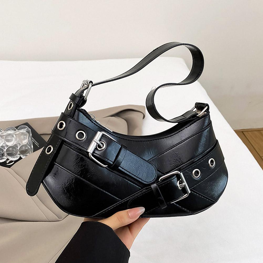 Retro style Edgy Crossbody Bag, Punk Shoulder Bag, Maillard Style Belt Design, Underarm Purse for Women