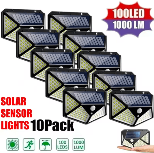 100 LED Solar Motion Sensor Wall Light – Waterproof Wireless Garden Security Lamp