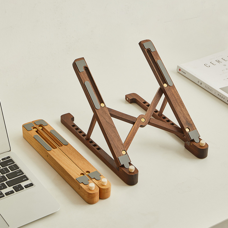 Portable Notebook Holder, Wood Laptop Stand, Foldable Levels, Height Adjustable Computer Support for MacBook Air Pro
