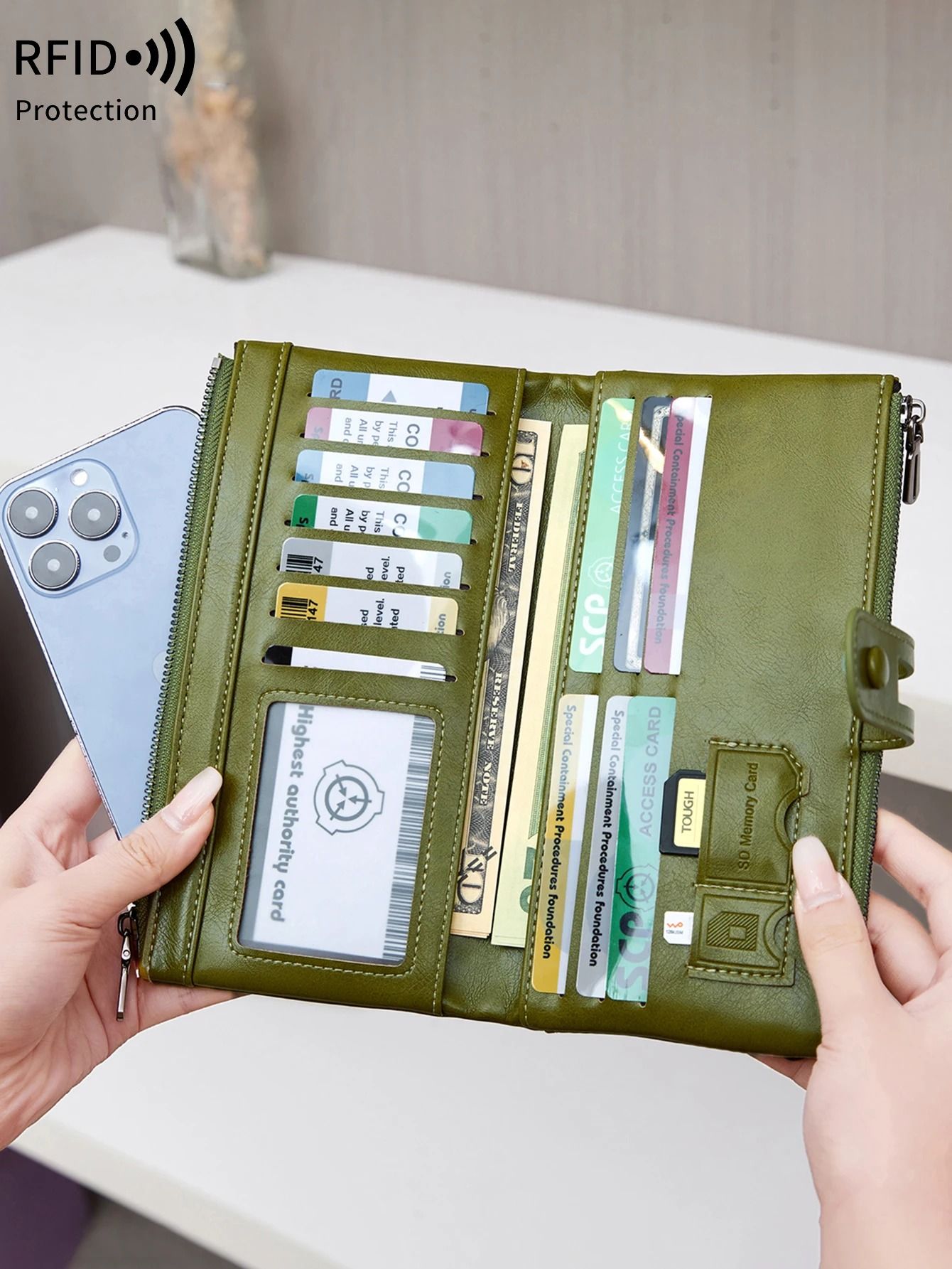 RFID Womens Long PU Leather Wallet Handbag